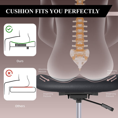Drafting Chair with Back Support, Tall/High Desk Rolling Stool with Footrest Ring, Faux Leather Office Chair with Height Adjustable for Standing Desk, Home Office, Bar, Workbench & Kitchen(Black)