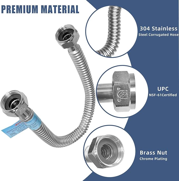 2 PACK,36 inch Length Hot Water Heater Hose 1"FIP x 1" FIP Water Line,Stainless Steel Flexible Corrugated Water Heater Connector, 1 Inch Water Softener Flex Pipe Hose (0.7"ID)