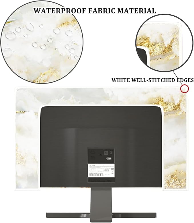 Baocicco White Gold Waterproof TV Display Screen Cover with Abstract Texture Marble Design 58, 59, 60 Inch Television Covers Sleeve Compatible with LCD LED PC Desktop and Home Hanging TV
