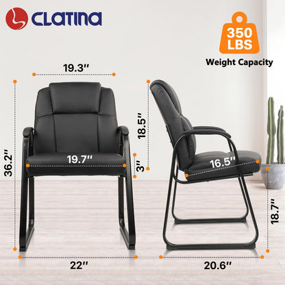 4 Pack, Leather Guest Chair with Padded Arm Rest for Reception Meeting Conference and Waiting Room Side Office Home Black with Sled Base
