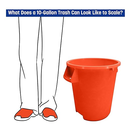 SPARTA Bronco Waste Container Trash Container, Round Trash Bin for Disposal, 10 Gallons, Orange, (Pack of 6)