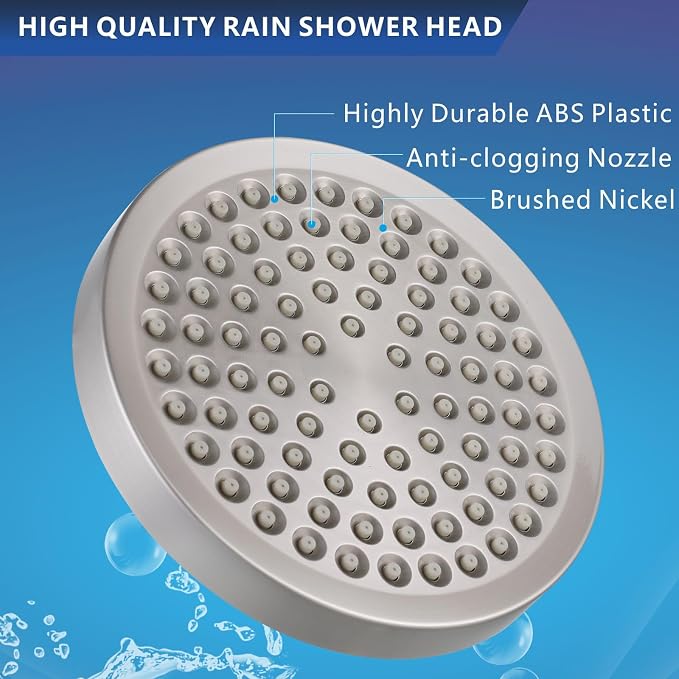 High Pressure Filtered Shower Head Set, 6’’ Rain Shower Filter for Hard Water, Universal Round Showerhead 20 Stage Filtration Removes Impurities for Rejuvenated Skin by Eolax, Brushed Nickel