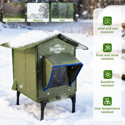 Outdoor Cat House Heated Cat House for Outside with Elevated Base Cat-Attracting Eave Design Feral Stray Shelter Weatherproof in Winter Garage Yard Porch