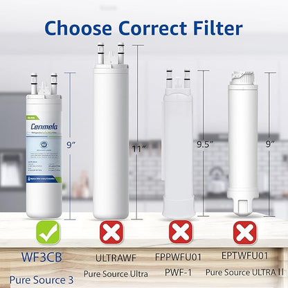 WF3CB Replacement Water Filter, Compatible with Frigidaire WF3CB, Pure Source 3, 706465, 242069601, 242086201, 242017800, WF425, Height 9 inches, Pack of 3