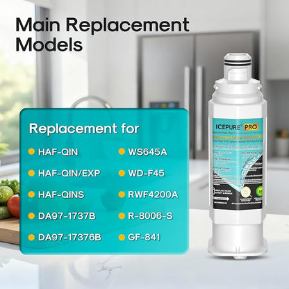 ICEPURE PRO DA97-17376B Refrigerator Water Filter Replacement for Samsung HAF-QIN/EXP, HAF-QIN, RS27T5200SR WS645A RS22T5201SR RF28R7201SR RF32CG5400SR RF27CG5400SR DA97-08006C WD-F45 RWF4200AH, 1PACK