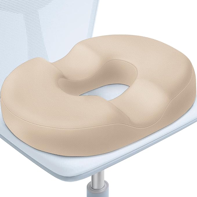 BlissTrends Donut Pillow Seat Cushion, Donut Chair Cushions for Postpartum Pregnancy & Hemorrhoids, Tailbone Pain Relief Cushion, Memory Foam Lifting Cushions for Office & Home Chairs (Khaki, X-Large)