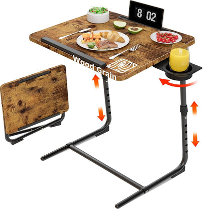 Folding TV Tray Adjustable Dinner - Trays for Eating On Couch Wooden Tables Mate Stand Foldable Desk with Cup Holder Portable