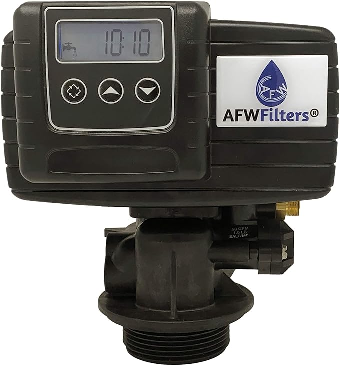 AFWFilters Whole House Water Softener System - Fleck 5600sxt Digital Meter Grain - includes bypass valve & brine tank with safety float (48k 1 Inch Bypass, Black Fine Mesh Resin)