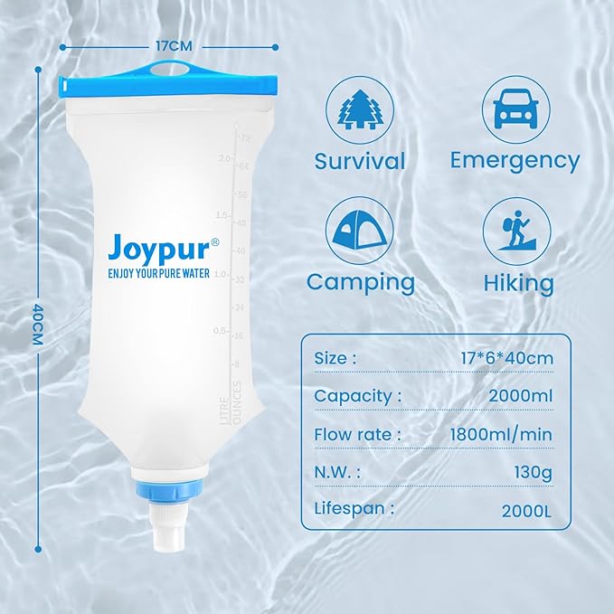 Gravity Water Filter Camping, Survival Water Filtration System, Portable Water Purifier for Travel, Backpacking and Emergency Preparedness, with Ultrafiltration Membrane (0.01 Micron)