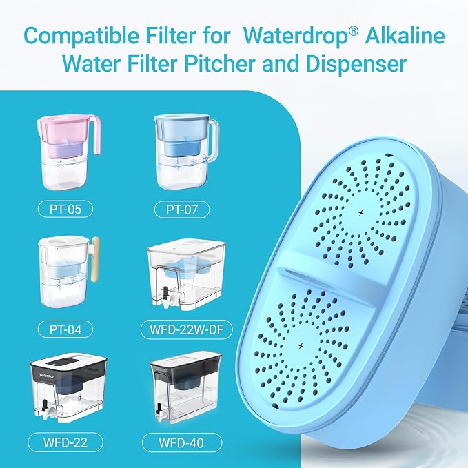 AQUA CREST PF-AL Alkaline Water Filter Replacement for Waterdrop® Pitchers | Replacement for Waterdrop® Pitcher and Dispenser & PF-AL Filter, Reduces PFOA/PFOS, Chlorine, Last Up to 100 Gallons, 3 Pack