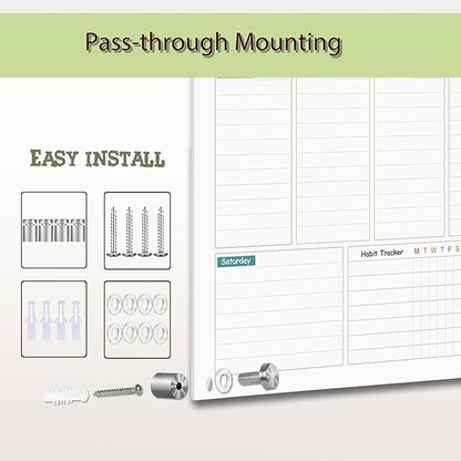 Glass Colorful Weekly Dry Erase Calendar Whiteboard for Wall,24"x 36",Frameless Mounting,Office/School/Home, Frameless Large Planner White Board