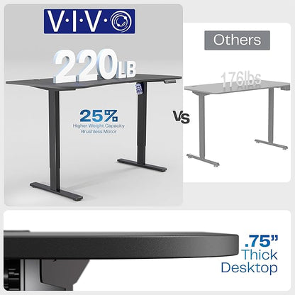 VIVO Electric 63 x 32 in Standing Desk, Memory Height Adjustment, 1B Series, Holds 220 lbs, Dark Walnut Top White Frame, DESK-KIT-1W1D