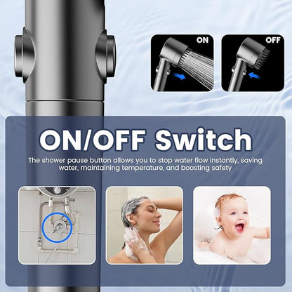 Filtered Shower Head with Handheld, High Pressure 5-Spray Shower Head with Filters for Hard Water, ON/OFF Switch Showerhead for Pets Bath, Shower Heads Filter - Remove Chlorine, Improve Skin and Hair