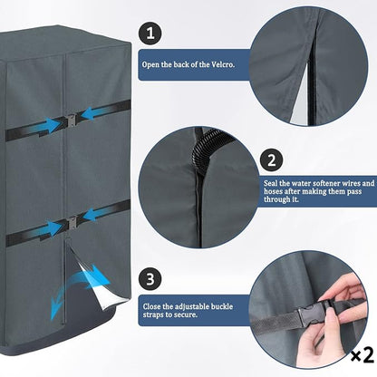 Outdoor Water Softener Cover, Heavy Duty Weather Resistant | 600D Oxford Fabric, Rear Pipe Opening, Dual Zipper Access, Secure Fit, Rain & Sun Protect, Whole House Water Softener Cover