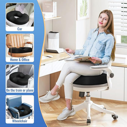 CloudBliss Donut Pillow Seat Cushion Chair Pad for Tailbone Pain Relief and Hemorrhoids, Memory Foam Seat Chair Cushion for Men and Women for Home & Office, (Black-2XL)