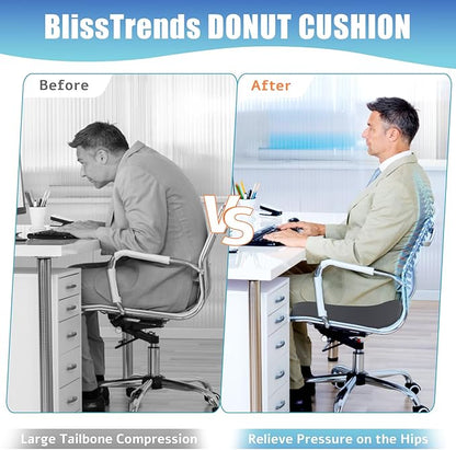 BlissTrends Donut Pillow Seat Cushion, Donut Chair Cushions for Postpartum Pregnancy & Hemorrhoids, Tailbone Pain Relief Cushion, Memory Foam Lifting Cushions for Office & home Chairs (Grey, XX-Large)
