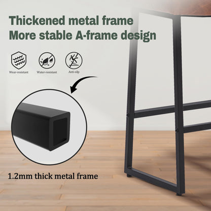 Modern Bar Stools Set of 6 for Kitchen Counter 24 inch Counter Height Backless Barstools with Upholstered Faux Leather Saddle Seat and Metal Frame Industrial Bar Chairs, Brown