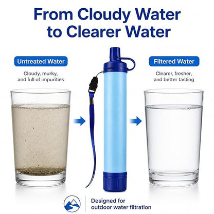 Emergency Water Filter Straw, Portable, Lightweight, for Hiking, Camping, Travel (2PCS)