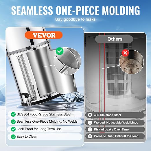 VEVOR Gravity-fed Water Filter System, 2.25G 304 Stainless-Steel Countertop Water Filtration System, Reduces Lead and up to 99% of Chlorine, with 2 Ceramic Carbon Filters, Water Level Spigot, Stand