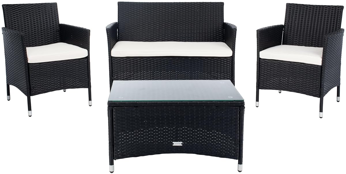 SAFAVIEH PAT7506A Collection Bandele Black and Beige 4-Piece Outdoor Living Patio Set
