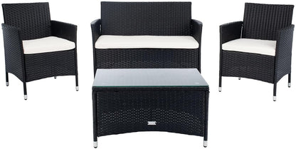 SAFAVIEH PAT7506A Collection Bandele Black and Beige 4-Piece Outdoor Living Patio Set