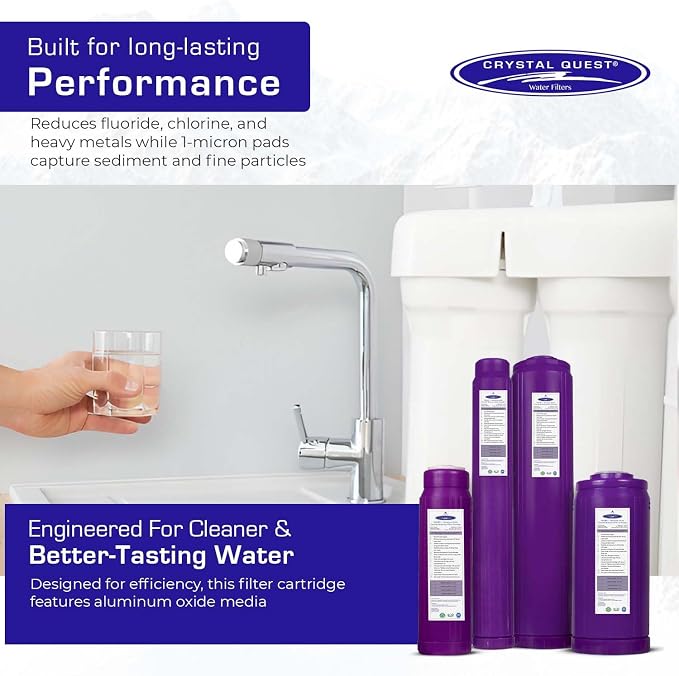 Crystal Quest SMART + Aluminum Oxide Water Filter Cartridge – Reduces Fluoride & Chlorine – 1-Micron Filtration for Clean, Great-Tasting Water – Long-Lasting Performance 4-5/8” x 20”