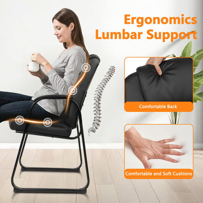 4 Pack, Leather Guest Chair with Padded Arm Rest for Reception Meeting Conference and Waiting Room Side Office Home Black with Sled Base