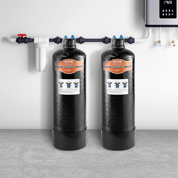 VEVOR Whole House Salt Free Descaler, Water Filter for City Water, 600,000 Gallon Whole House Water Descaler for All Kinds of Plumbing Pipes, 1" NPT & 3/4" NPT, for 2-3 Person Family