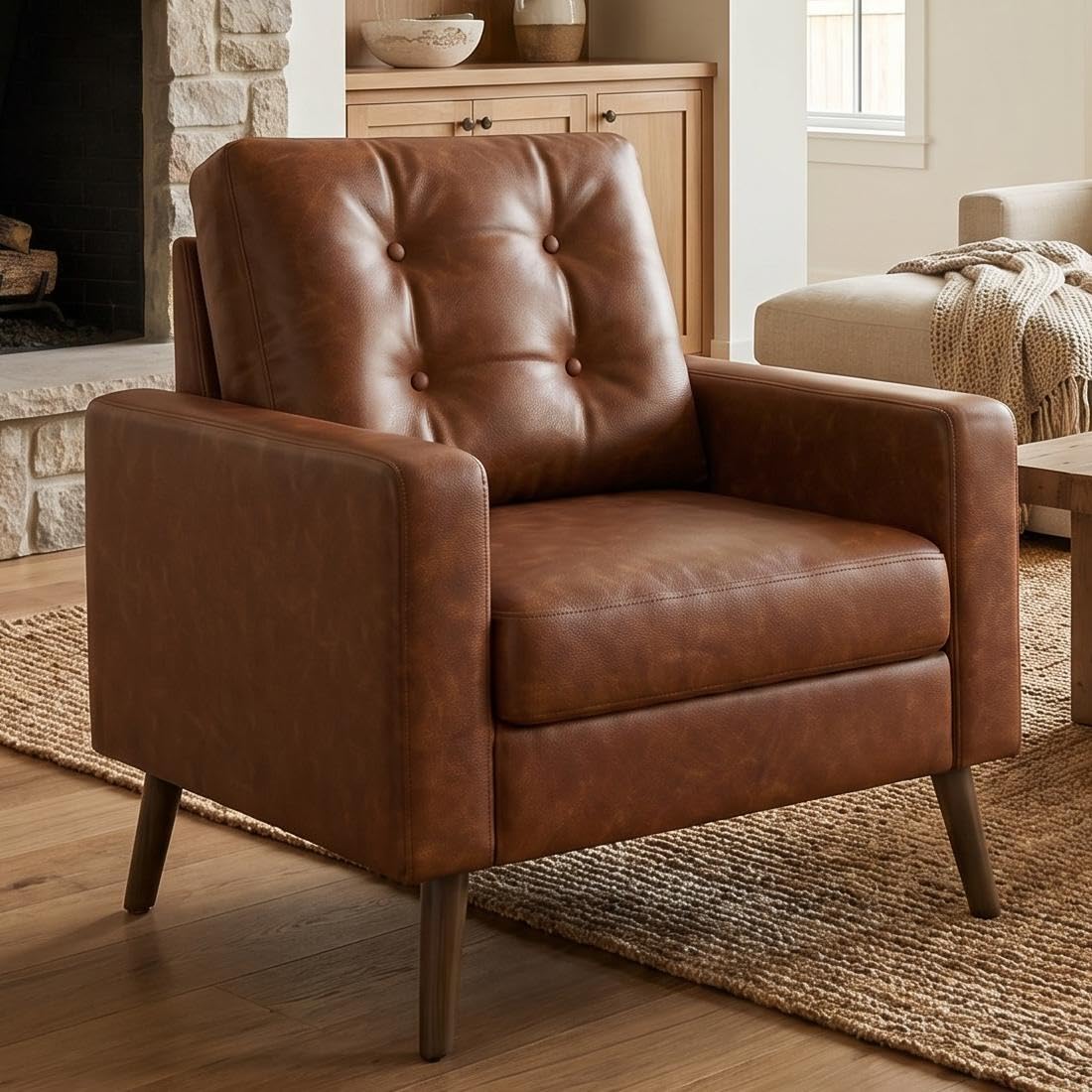 Mid Century Modern Armchair, Caramel Brown