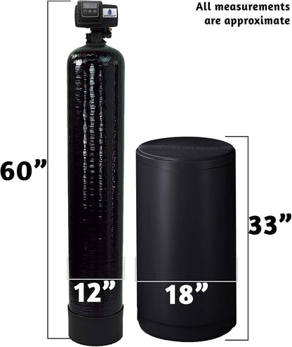 AFWFilters 2 cubic Foot (64k) Whole Home Water Softener with High Capacity Resin, 1" Plastic MNPT Connection, and Black Tanks