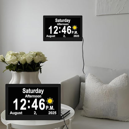 SSYA Dementia Clocks with Day and Date for Seniors,13 Alarms Custom Reminders, Extra Large Digital Calendar Clock for Elderly. (Black)