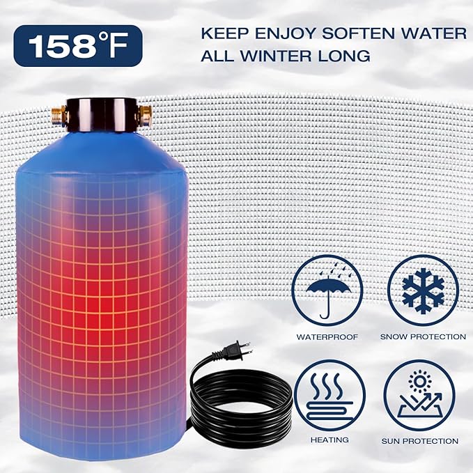 H&G Lifestyles Heated Water Softener Cover for Winter, 35W 110V Heating Pad, 158℉ Insulated Tank Jacket, Outdoor Waterproof & Sunproof Oxford Fabric 16"H x 8"D