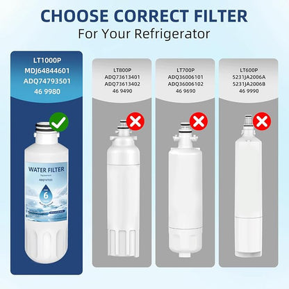LT1000P ADQ747935 Water Filter 6-Month Replacement for LG LT1000P/PC/PCS ThinQ Water Filter AGF80300704,LRFS28XBS,LRFLC2706S,LRMXS2806S,LMXS28626S,LFXS26973S,LFXC22526S,3 Combo Set