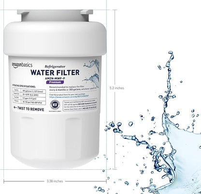 Amazon Basics Replacement Water Filter Cartridge Compatible with GE MWF Refrigerator, Easy to Install, NSF/ANSI 42 Certified, Reduces Lead, 1-Pack