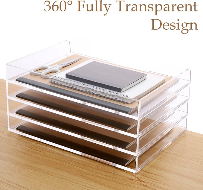 SANRUI Stackable Paper Tray,Acrylic File Organizer,Paper Tray Organizer for Desk,Clear Office Desk Organization for Office, Home or School，2 Tier