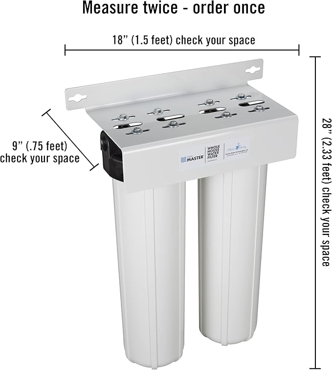 Home Master HMF2SmgCC Whole House Water Filter, 4-layer sediment filter 25 to 1 micron, Powerful Up-Flow KDF85 & Catalytic Carbon 10gpm, 1” NPT ports, Patented heavy steel bracket fits 16” wall studs