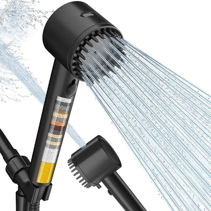 Cobbe Filtered Shower Head with Handheld, High Pressure 5 Spray Mode Showerhead with Filters, Built-in Power Wash for Hard Water - Remove Chlorine - Reduces Dry Itchy Skin, Black