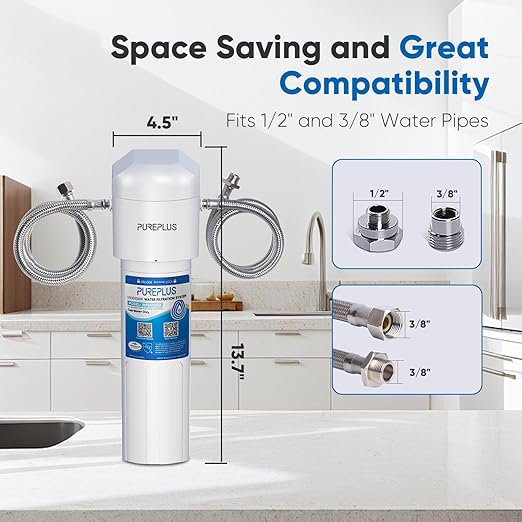 PUREPLUS Under Sink Water Filter System, 22000 Gallons, 99.99% Chlorine Reduction, NSF/ANSI 42 Certified,Removes Heavy Metals,Chlorine, Direct Connect Under Counter Water Filtration System