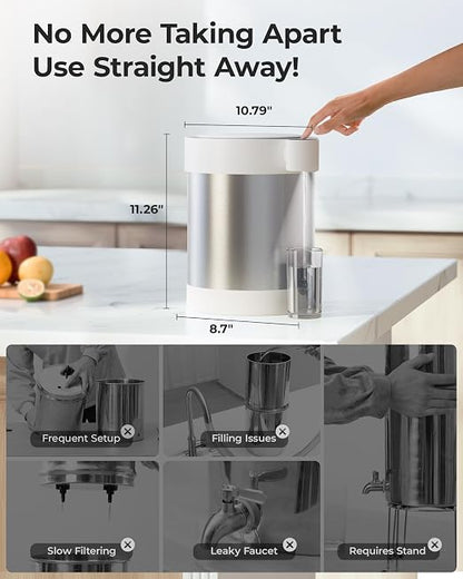 Waterdrop ED09W Rechargeable Non-Gravity Water Filter System with LED Function, Reduces 70+ Contaminants, Lead, Chlorine, 5-Stage Stainless Steel Filtration System, 22-Cup