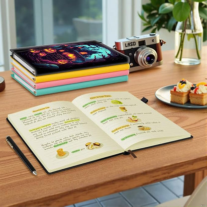 Hardcover Executive Notebooks, A5 PU Leather Lined Journal Notebook, 200 Pages Thick Paper Subject Notebooks for School,Work,Home Writing Business Notebook, Diary Book ，Halloween Pumpkin Cabin