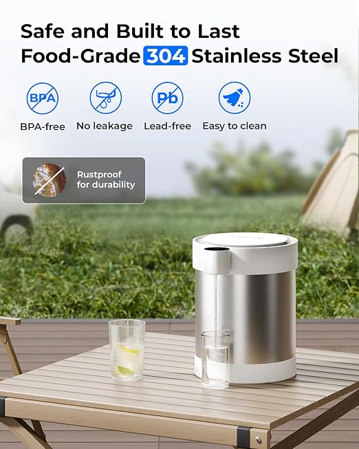 Waterdrop ED09W Rechargeable Non-Gravity Water Filter System with LED Function, Reduces 70+ Contaminants, Lead, Chlorine, 5-Stage Stainless Steel Filtration System, 22-Cup