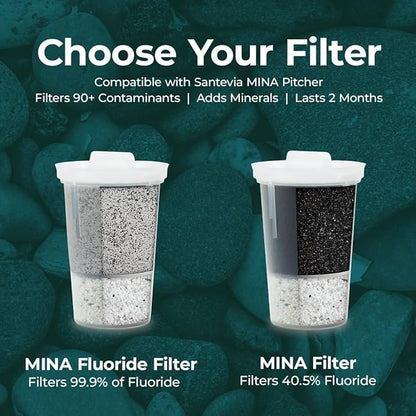 Santevia MINA Alkaline Fluoride Water Filter Value Pack | 3-Pack At Home Water Pitcher Filter Adds Minerals and Makes Alkaline Water | Fluoride, Chlorine & Lead Filteration | American Filtration Media