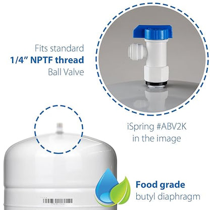 iSpring T32M Pressurized Water Storage Tank with Ball Valve for Reverse Osmosis RO Systems, 4 Gallon, 1/4" Tank Valve Included, White