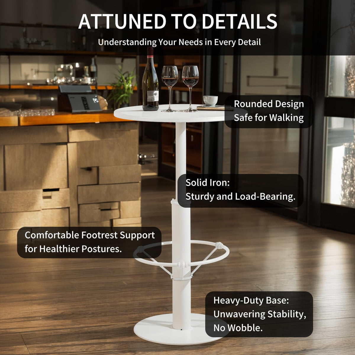 42" Tall Modern Industrial Bar Table-23.6" Dia Round Metal Top Standing Pub Cocktail Bistro Table-Indoor Outdoor Patio-Commercial Grade, Heavy Duty (White)