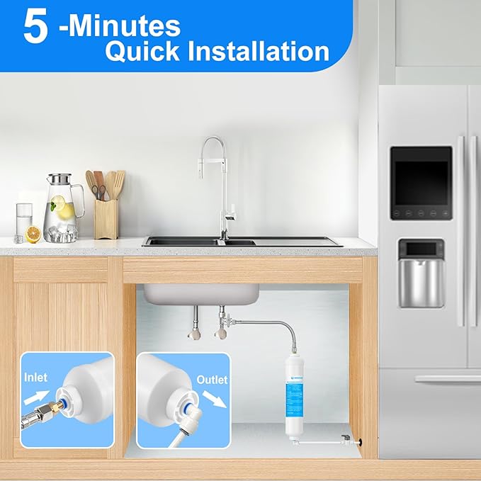 Inline Water Filter for Ice Maker and Refrigerator,1/4" Push Connect Water Filter Ideal for Ice Machine and Post Carbon of RO(Reverse Osmosis) System