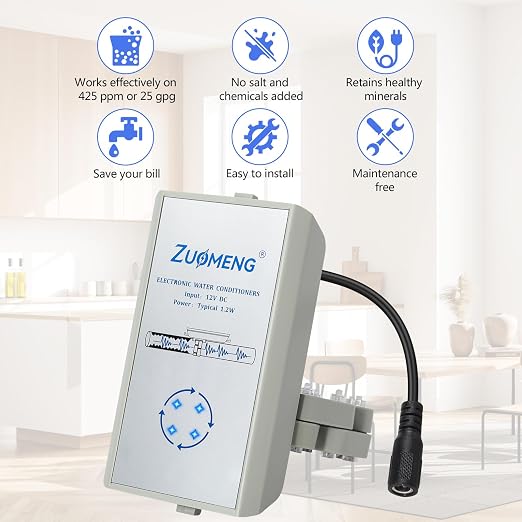 Electronic Water Descaler, Zuomeng Whole House Descaler with High Efficiency in Dissolving Scale for 5000-10000 sq ft Homes, 2” Pipes, Water Softener Alternative, No Chemicals, Salt or Filters