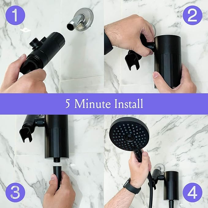 Sproos! - Handheld Showerhead with Filter Set, High Performance Filtration System for Healthier Hair and Skin, Extra Long 70 Inch Hose, 3 Customized Spray Functions, Red