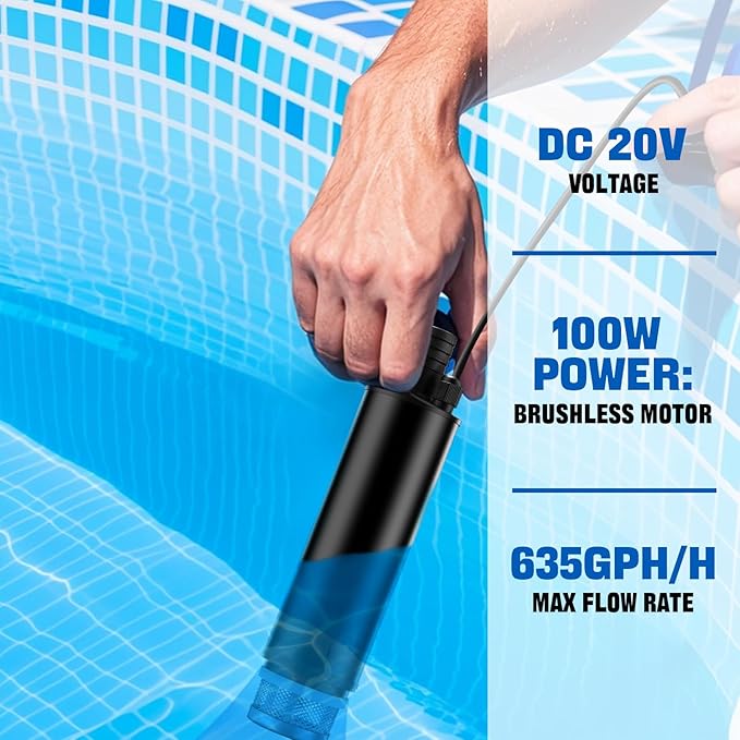 Water Transfer Pump Compatible with Bauer 20V Battery, 500GPH Power Water Pumps with Sediment Filters Brushless Utility Pump for Pool Garden Pond (Tool Only)