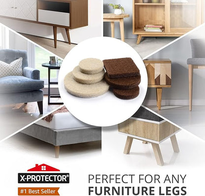 Felt Furniture Pads X-PROTECTOR 133 PCS Premium Furniture Pads - Felt Pads Furniture Feet Best Wood Floor Protectors - Protect Your Hardwood & Laminate Flooring! Brown and Beige
