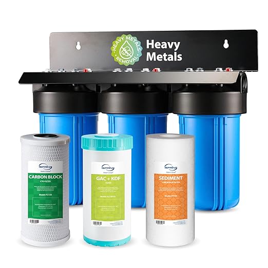 iSpring WGB31B-KS Whole House Water Filter System, Reduces Heavy Metals, Lead, Chlorine, Chloramine, Sediments, 3-Stage Filtration, 10” x 4.5” Filters, 1” Inlet/Outlet